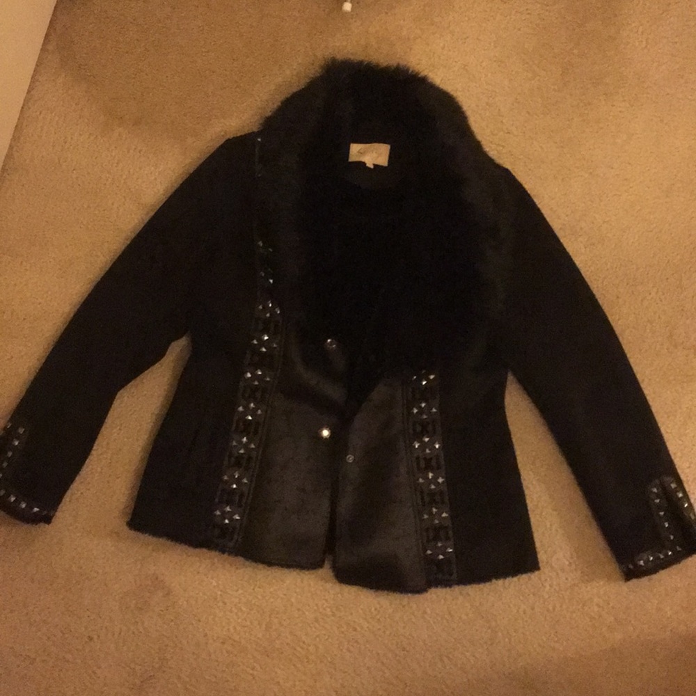 Black Scully faux suede studded fur trimmed nice!